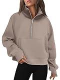 AUTOMET Womens Sweatshirts Half Zip Cropped Pullover Fleece Quarter Zipper Hoodies 2024 Fall Fashion Outfits Clothes Coffeegrey Medium