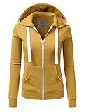 NINEXIS Women's Casual Color Block Jersey Full Zip Fleece Hoodie Jacket with Pocket Mustard 1X