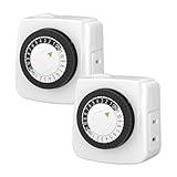 BN-LINK Indoor Timers Plug Mechanical 2 Prong 24-Hour Mini Lamp Timers 2 Pack, for Electrical Outlets, Fish Tank, Fans, LED Lights