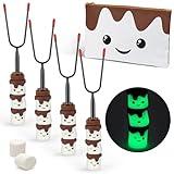 THE S'MORES COMPANY - Glow in the Dark Marshmallow Roasting Sticks - Set of 4 Rotating Smores Sticks - Telescoping Extra Long Marshmallow Sticks for Fire Pit, Campfire & Bonfire - Camping Accessories