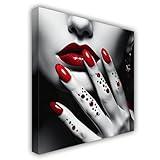 ZHOUWALLPIC Black and White Woman Canvas Wall Art Lipstick and Nails Lady Paintings Fashion Girl Artwork Picture Prints Bedroom Decor(Lips-2,24.00" x 24.00")