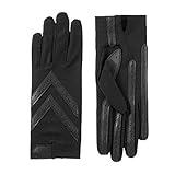 isotoner Women's Spandex Shortie Touchscreen Gloves - Waterproof Winter Gloves - Chic Chevron Design - Ideal for Driving and Daily Use, Black-Smartdri, Large/X-Large