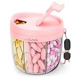 AMOOS Cute Pill Dispenser with 7 Large Compartments, Portable Pill Bottle Organizer with Wide Opening for Easy Use, Anti-Mix Pill Organizer for Travel, BPA-Free Pill Container, Pink