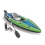 Intex 68305EP Challenger K1 Inflatable Kayak Set: Includes Deluxe 86in Kayak Paddles and High-Output Pump – Adjustable Seat with Backrest – Removable Skeg – 1-Person – 220lb Weight Capacity