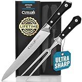 Cutluxe Turkey Carving Knife Set Carving Fork & Knife for Meat, BBQ, Brisket Razor Sharp Premium German Steel Full Tang, Ergonomic Handle Artisan Series