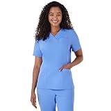 Hanes Women's Plus Size Healthcare Top, Moisture-Wicking Stretch Scrub Shirts, Ribbed Back Panel, CEIL Blue 2, 2X Large