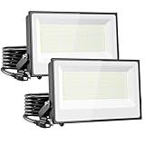 Onforu 100W Flood Lights Outdoor, 9000lm Bright LED Work Light with Plug, 6500K Daylight White LED Flood Light Outdoor, IP66 Waterproof Security Lights Yard Lights for Yard Garage Stadium 2 Pack