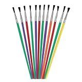 Rocky Mountain Goods Classic Kids Paintbrush Set - 12 Craft Paintbrushes for Watercolors, Art, Oil Painting, Acrylic, School, Touch Ups - Plastic Fun Multi Color Handles with Metal Ferrules