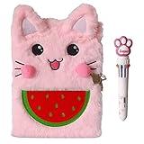 Luolizon Cat Diary for Girls with Lock and 2 Keys,Kids Journal Notebook Gift Set with Multicolored Pen, 80 Sweet Heart Lined Sheets