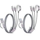 2Pack Multi Fast Charging Cable for Travel Essentials,Apple Watch Charger,iPhone Charger,[3-in-2] USB A/Type C/Lightning Cable for iWatch Ultra/SE/10-2,iPhone 16-11,Galaxy S25-21,Airpods,iPad-4FT