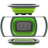 Qimh Colander collapsible, Colander Strainer Over The Sink Vegetable Fruit Strainer Basket (6 Quart) with Extendable Handles, New Kitchen Essentials