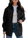 EVALESS Lightweight Diamond Quilted Jackets for Women Fashion Collar Long Sleeve Button Down Puffer Jacket Warm Winter Coat Outerwear with Pockets Black Large