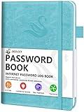 Elegant Password Book with Alphabetical Tabs - Hardcover Password Book for Internet Website Address Login - 5.2" x 7.6" Password Keeper and Organizer w/Notes Section & Back Pocket (Turquoise)