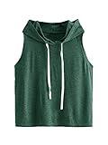 SweatyRocks Women's Summer Sleeveless Hooded Tank Top T-Shirt for Athletic Exercise Relaxed Breathable Deep Green M