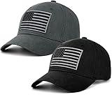 LCZTN 2 Pack American Flag Baseball Cap for Men Women,Low Profile USA Plain Dad Hat (Black＆Grey)