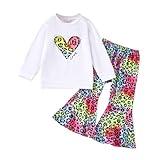 WMHNEI Kid Young Girl Heart Print Pullover Top + Colorblock Flare Leg Pants 2PC Clothing Set(4-5T)