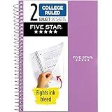 Five Star Spiral Notebook, 2 Subject, College Ruled Paper, 6" x 9-1/2", 80 Sheets, Fights Ink Bleed, Water Resistant Cover, Amethyst Purple (840029CF1-ECM)
