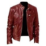 SWJGLITTR Men Slim Fit Motorcyle Leather Jacket Zip-Up Windbreaker Leather Jackets Lightweight PU Biker Vintage Coat (Red,Medium)