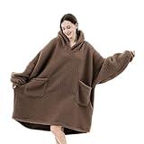 FarryFazzy Sherpa Wearable Blanket Hoodie, Cozy Warm Oversized Hoodie Sweatshirt Blanket with Pockets for Adults, One Size Fits All(Brown)