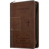 Printualist Personalized Gift Bible with Name Engraved, NLT, Atlas Rustic Brown, New Living Translation Version Thinline Reference Zipper Bible, Faux Leather