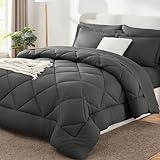 CozyLux Queen Bed in a Bag 7-Pieces Comforter Sets with Comforter and Sheets Dark Grey All Season Bedding Sets with Comforter, Pillow Shams, Flat Sheet, Fitted Sheet and Pillowcases