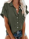 Womens Short Sleeve Casual Button Down Shirts Summer Soft Fashion Cotton Blouses Tops with Pocket Army Green
