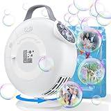 Bubble Machine, Automatic Bubble Blower for Kids Toddlers, 8000+ Bubbles Per Minute, 90° 200° Oscillating Electric Plug-in or Batteries Bubble Maker, Bubble Toys for Outdoor Birthday Party - White