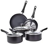 Amazon Basics Non Stick 8-Piece Kitchen Cookware Set, Includes Pots and Pans, Black