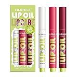 MLSMILE 3 Colors Fat Lip Oil Click Slick,Press Lipstick Set,Moisturizing Lip Balm,High Pigment Glow Lip Oil,Long-lasting,Pigmented Vegan,Lightweight and Glossy Lip Plumper with Coconut Oil-Set A