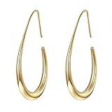 Lightweight Teardrop Hoop Earrings for Women - 14k Gold/White Gold Plated Large Oval Pull Through Hoop Earrings High Polished Statement Jewelry Gift for Women