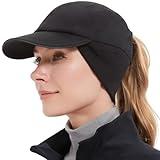 GADIEMKENSD Winter Running Hats Reflective Fleece Ponytail Hat for Women Baseball Caps with Earflap Drop Down Ear Warmer Mens Skull Cap Beanie with Visor Cold Hat for Outdoor Hiking Snow Ski Black