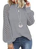 MIHOLL Women's Long Sleeve Tops Lace Casual Loose Blouses T Shirts