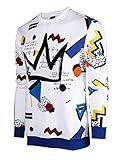 SCREENSHOTBRAND-F11963 Mens Urban Hip Hop Premium Fleece - Pullover Activewear Street Fashion Crew Neack Sweatshirt-White/Pop-Medium