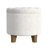 HomePop Home Decor | Upholstered Round Tufted Foot Rest Ottoman | Ottoman with Storage for Living Room & Bedroom | Decorative Home Furniture, Cream Textured Solid