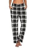 Ekouaer Women Pajama Pants Comfy Pj Bottom with Pockets Stretch Plaid Sleepwear Black and White Plaid Small