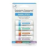 BoomBoom Nasal Stick (4 Pack) | Boosts Focus + Enhances Breathing | Provides Fresh Cooling Sensation | Aromatherapy Inhaler Made with Essential Oils + Menthol (Mint, Wintermint, Tropical, Lavender)