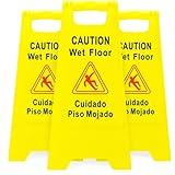 Bolthead Industrial Caution Wet Floor Signs | 2-Sided Bilingual Warning, Piso Mojado | Slip & Fall Accident Prevention | 3 Pack