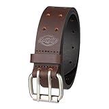 Dickies Work Belt for Men - Leather with Double Prong Buckle for Jeans and Heavy Duty Construction,Brown,36
