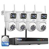 Hiseeu Wireless Security Cameras Outdoor, 5G & 2.4G WiFi Pro, Wireless Home Security Camera System, Dual Lens, 360° Pan & Tilt, Auto Tracking, Color Night Vision, 1TB HDD No Subscription, Need Plug In