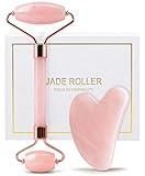 huefull Face Massager Rose Quartz Face Roller & Gua Sha Facial Tool Set, Muscle Tension Relief, Skin Care Gift for Men/Woman, Christmas Gifts