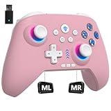 2.4G Wireless PC Controller with RGB Lighting/Programming Keys/Hall Joysticks/Hall Triggers/Vibrations,Three-Mode Switch Controller,Plug and Play Work for Windows PC, Android, Switch, Steam,TV (PINK)