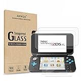 AKWOX (4-Pack) Tempered Glass Top LCD Screen Protector + HD Clear Crystal Buttom LCD Screen Protective Filter compatible with for New Nintendo 2DS XL [2 GLASS Top, 2 PET Bottom]