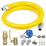 Safety System Kit, 3/4 In ID 48" Gas Hose Connector Kit with Elbows Quick Disconnect Gas Line Hose Full Port Gas Valve Restraining Device and Swivel Connector for Commercial Kitchen Equipment