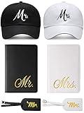 Jeyiour 6 Pieces Mr and Mrs Gifts Set for Couple Including Bride Baseball Caps Groom Mr and Mrs Luggage Tags Passport Covers for Bridal Wedding Honeymoon Couples Trip Travel Men Women Gift