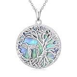 Qyvit Chai Jewish Jewelry Gifts Necklace 925 Sterling Silver Tree of Life Pendant Abalone Shell Chai Necklace for Women Men