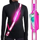 Ylzzrs Reflective Sash Gear for Walking at Night,LED Reflective Belt Safety Lights,Lights for Night Dog Walking,High Visibility Type-C Rechargeable with Phone Holder for Men Women(Pink)