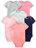 Simple Joys by Carter's Baby Girls' 6-Pack Short-Sleeve Bodysuit, Multicolor/Solid Colors, 12 Months