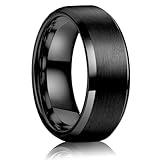 Jstyle Stainless Steel Rings for Men Women 8MM Wedding Band Rings Matte Surface - Beveled Polished Edge Mens Ring Size 10 Black Rings for Men