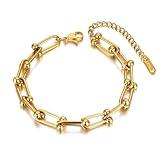 HOWADIAHAU New 2025 Arrival T Home U-Shaped Small Chain Link Bracelet, White Copper Plated Rose Gold Cnc Steel Stamp Horseshoe Classic With For You Accessories Trendy Creative Gift