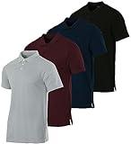 4 Pack: Mens Cotton Pique Men Quick Dry Dri Fit Polo Shirt Short Sleeve Button Collared Work Dress Tee Golf Tennis Clothing Active Wear Athletic Performance Tech Casual T Shirts - Set 3, S